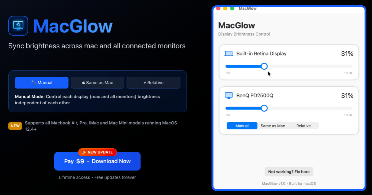 MacGlow - Sync brightness across Mac and all Monitors